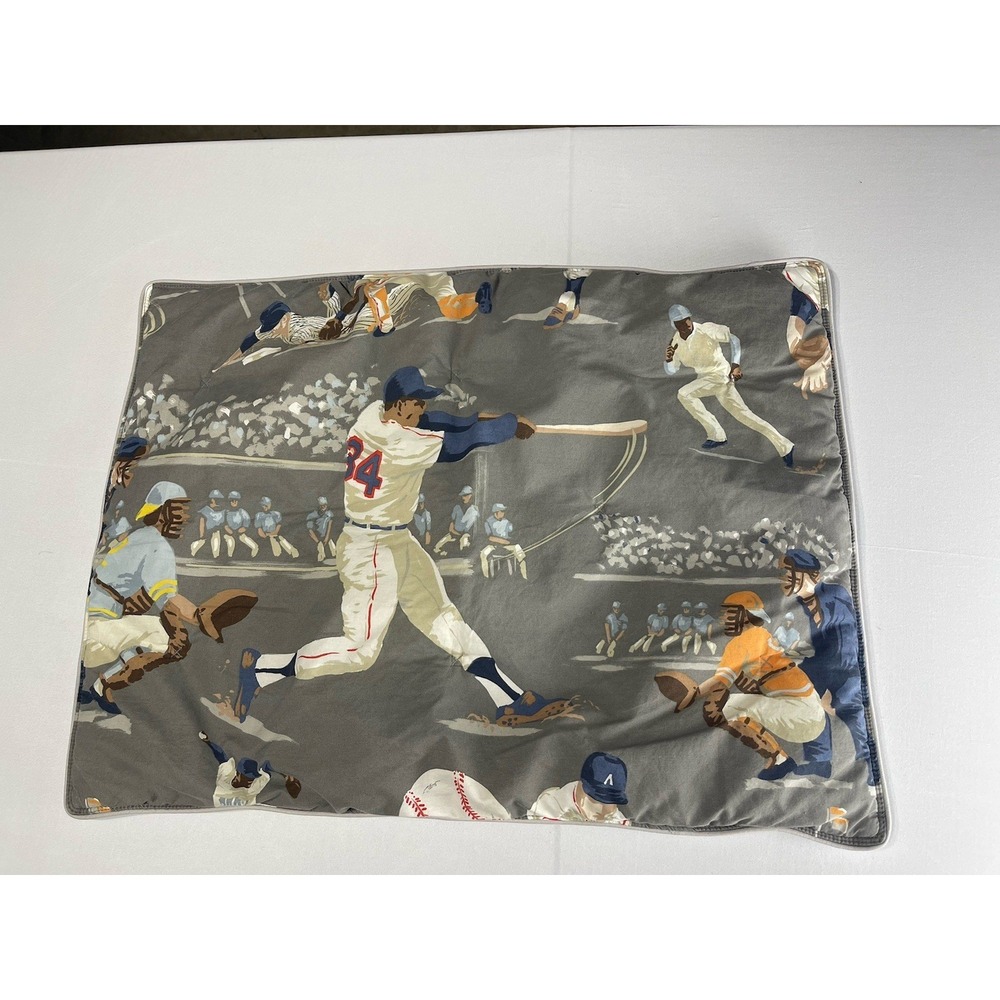 Pottery Barn Kids Vintage Baseball Player Comforter Sham Gray Standard